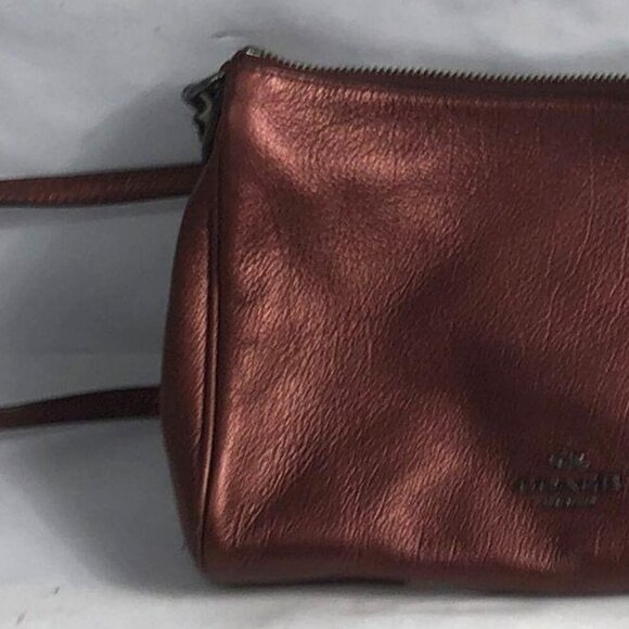 Coach Metallic Wine/Burgundy Leather Gun Metal Chain Baguette Bag Crossbody - Picture 11 of 12